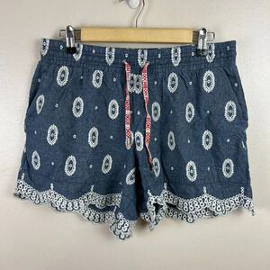 Anthropologie Ett:Twa Embroidered Shorts Size Small Blue Chambray Paisley Boho